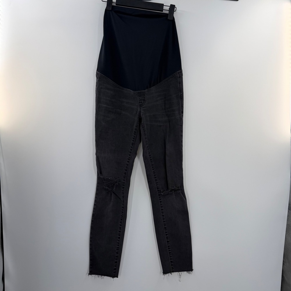 Madewell Maternity Skinny Jeans Black Distressed Over Belly Panel Size 24